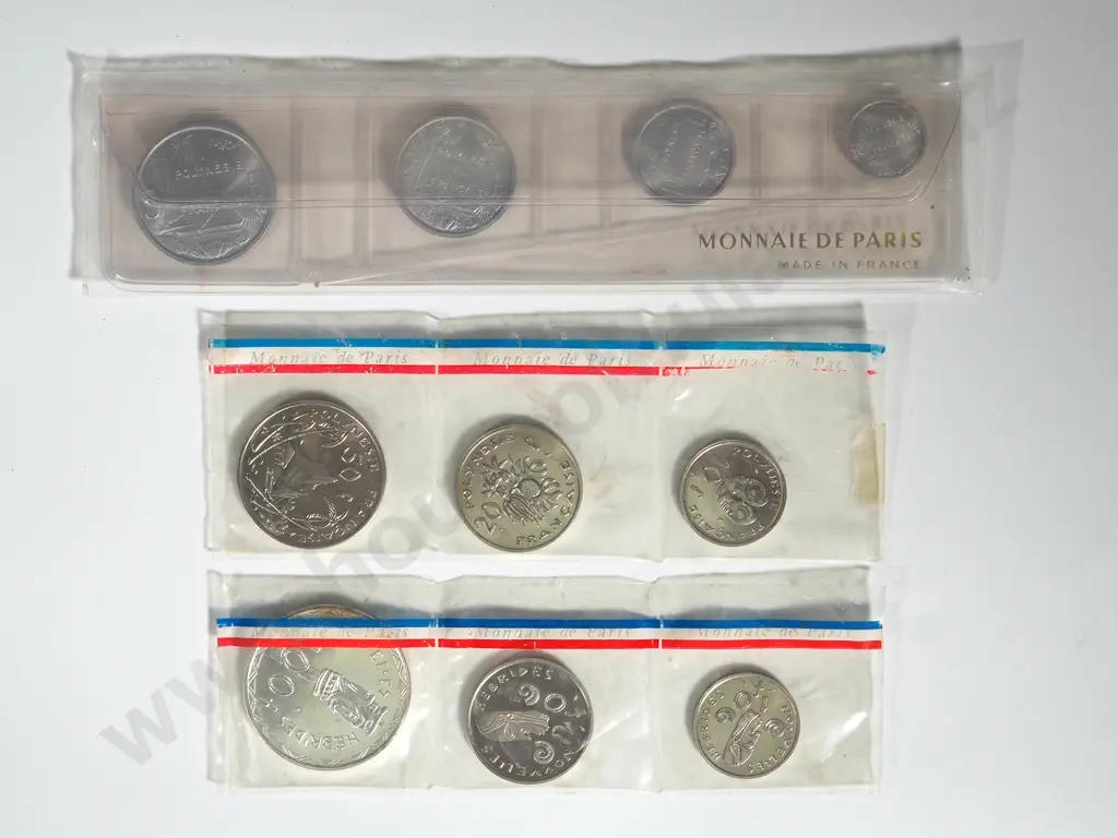 French Polynesia:  Four 1965 Coin Set UNC, Three 1967 Coin Set UNC. Combined C.V. US $73 (NZD $130) Image 1++