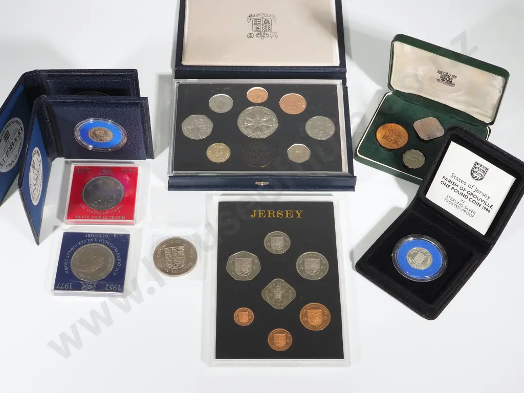 Guernsey & Jersey Proof Sets UNC: Combined C.V. US $140 (NZD $250) Image 1++