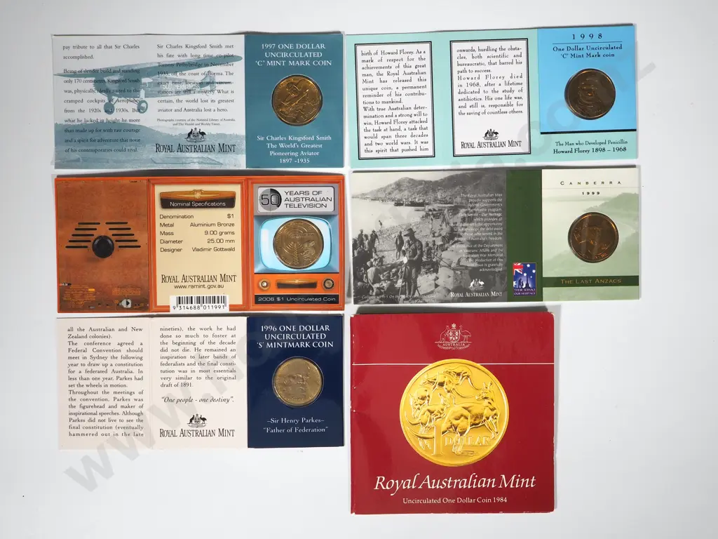 Australia: 10 Uncirculated One Dollar Coins in Folders Image 1++