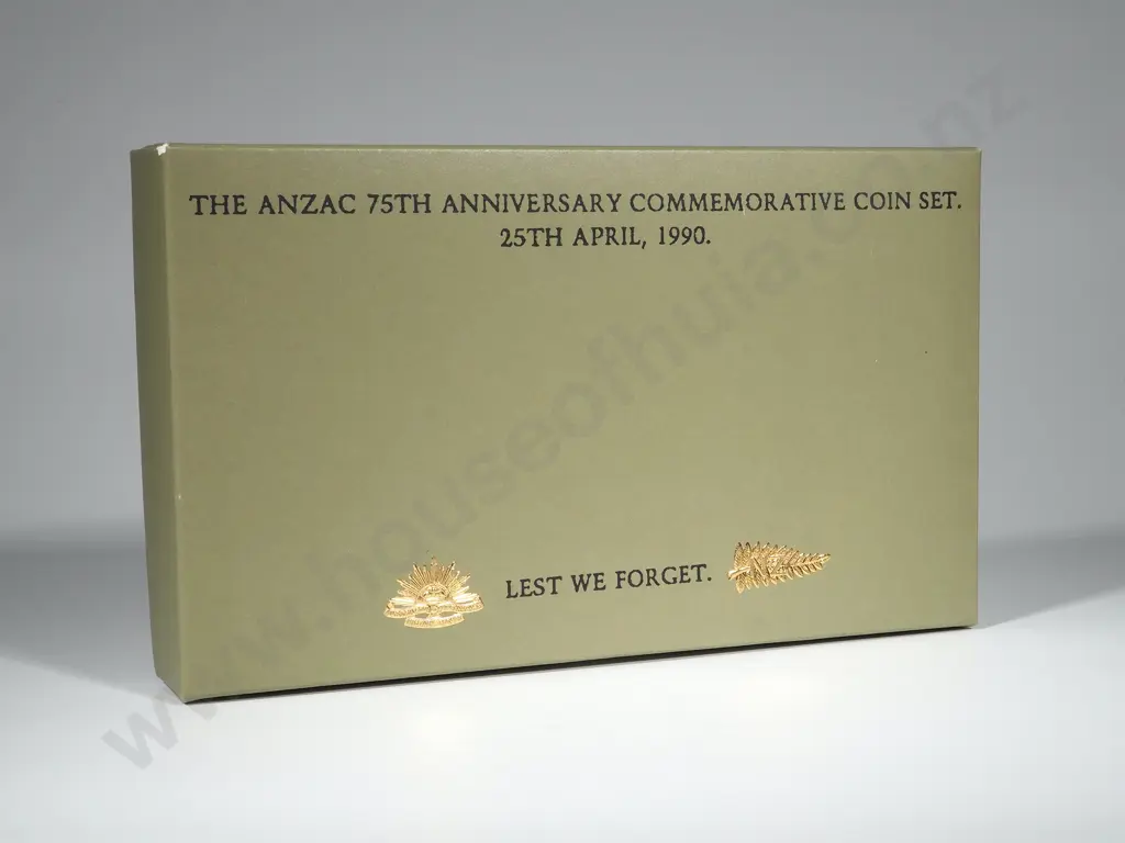 Five New Zealand 1990 Proof $5 Anzac Pair Sets in plush cases: Total CV $275 NZD Image 1++