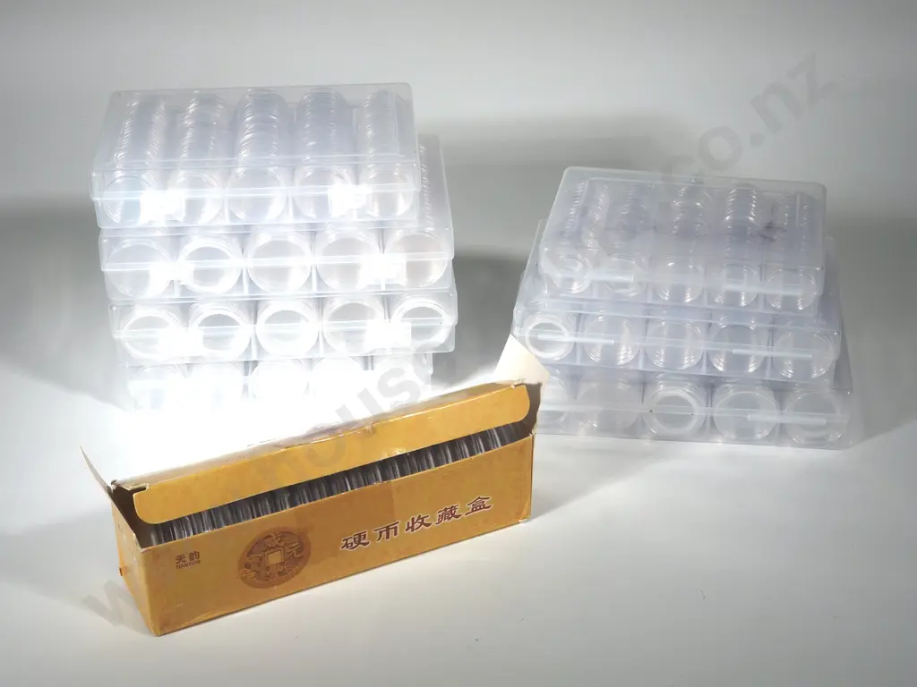 Large Quantity of Coin Capsules In Plastic Boxes Sorted by Size: Over 700 Items! Image 1++
