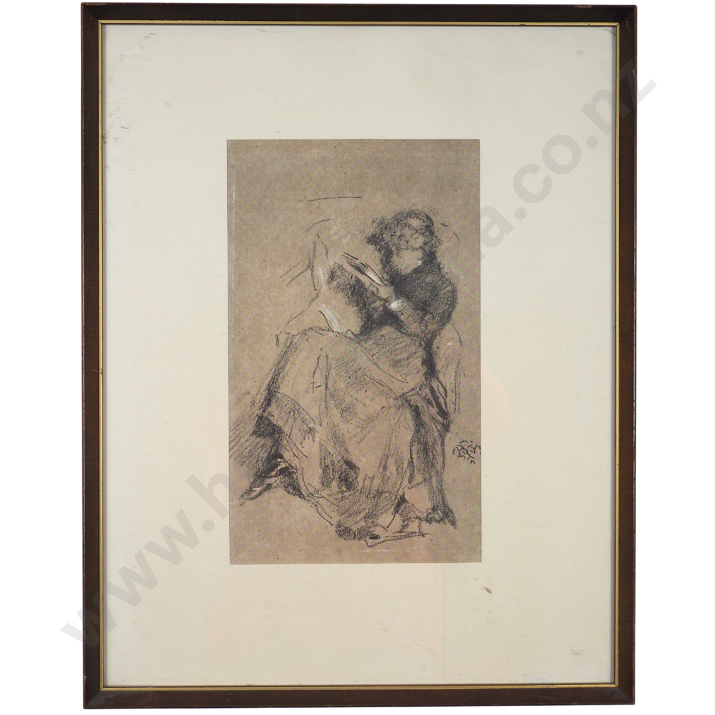 Charcoal Sketch of a Seated Woman Reading. Image 1++