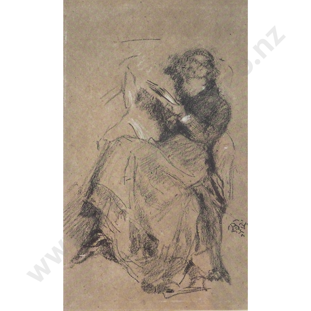 Charcoal Sketch of a Seated Woman Reading. Image 1++