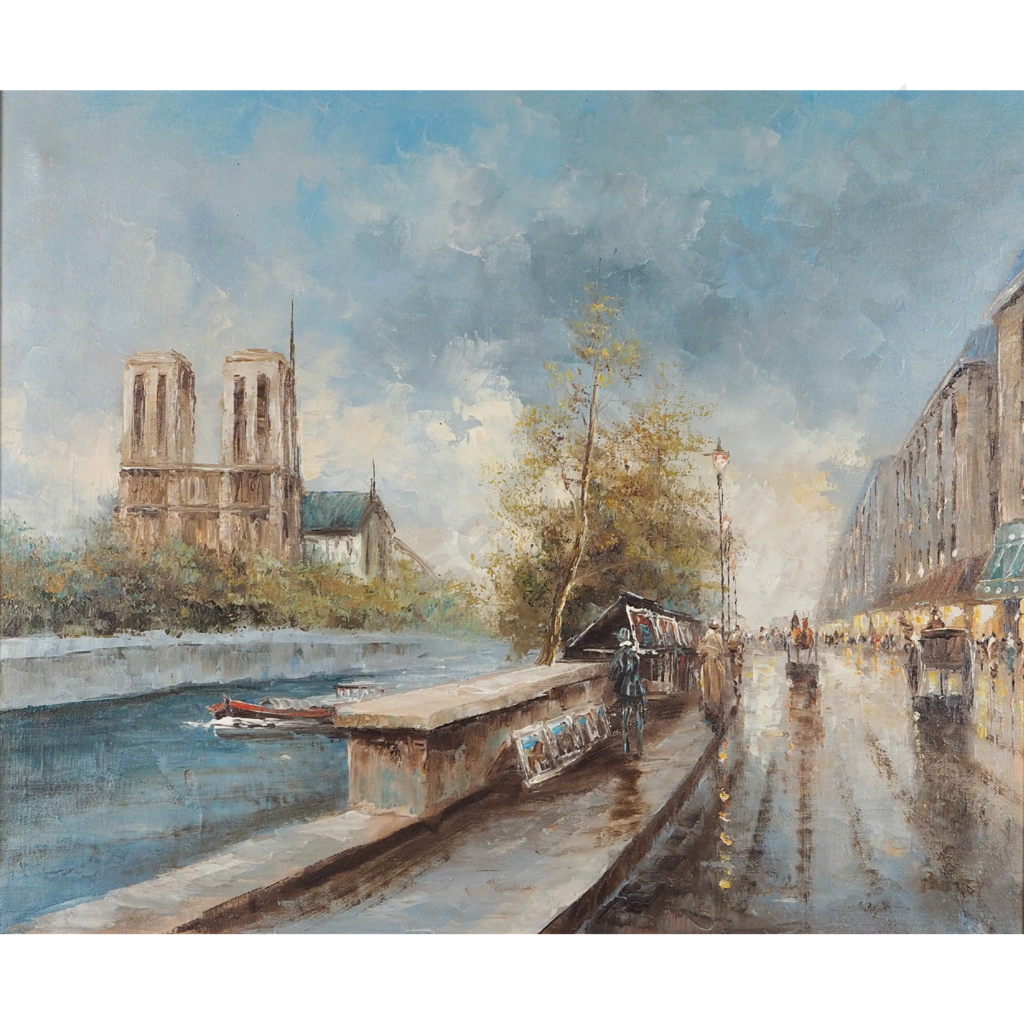 Parisian Landscape w the Seine & Notre Dame Cathedral. Image 1++