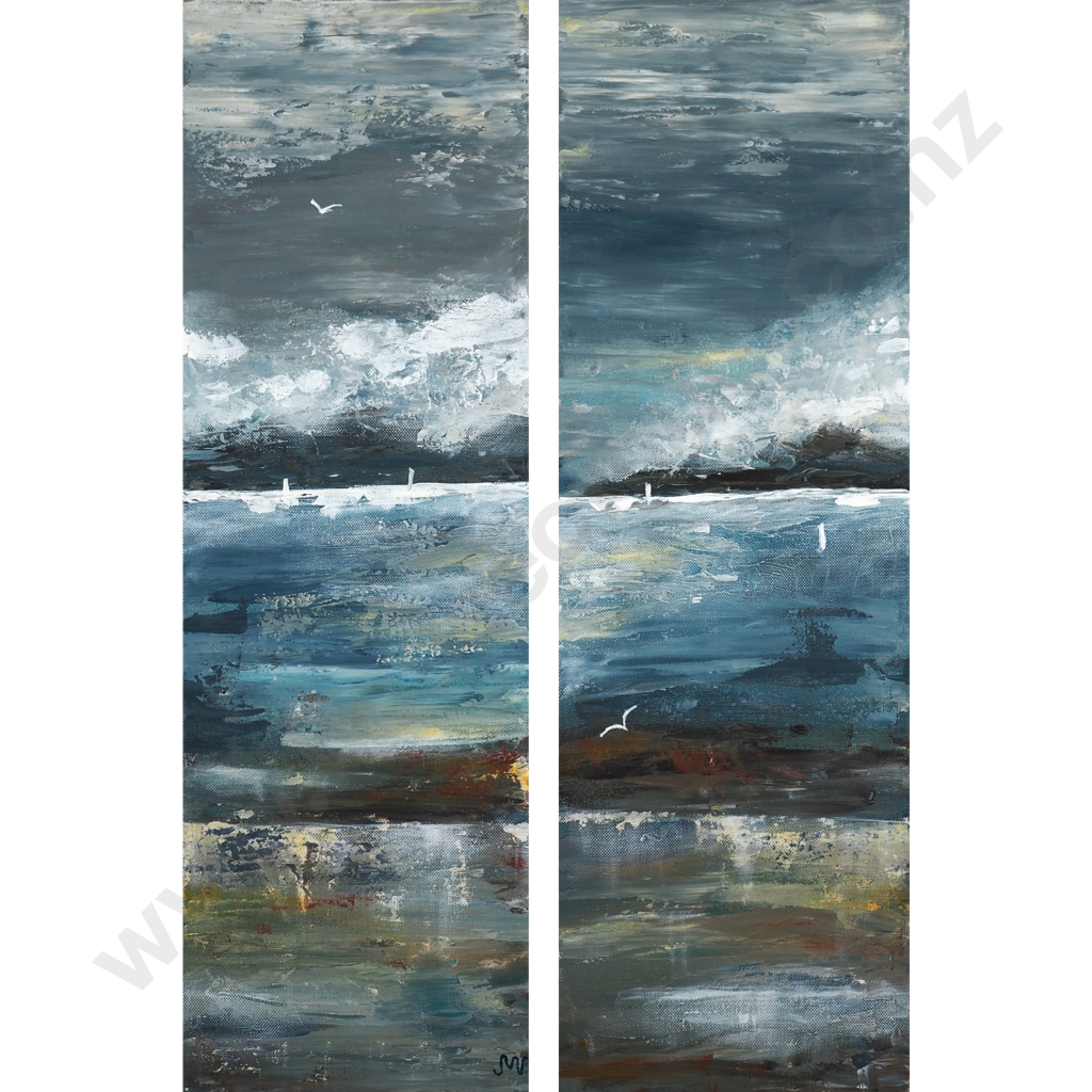 Melanie Nicholls: From Mellons Bay Looking Towards Waiheke, Diptych Image 1++