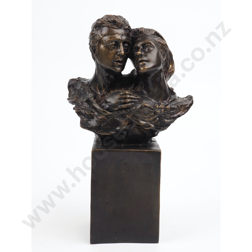 Bronze Figure of a Male and Female Heads on a Plinth Image 1++