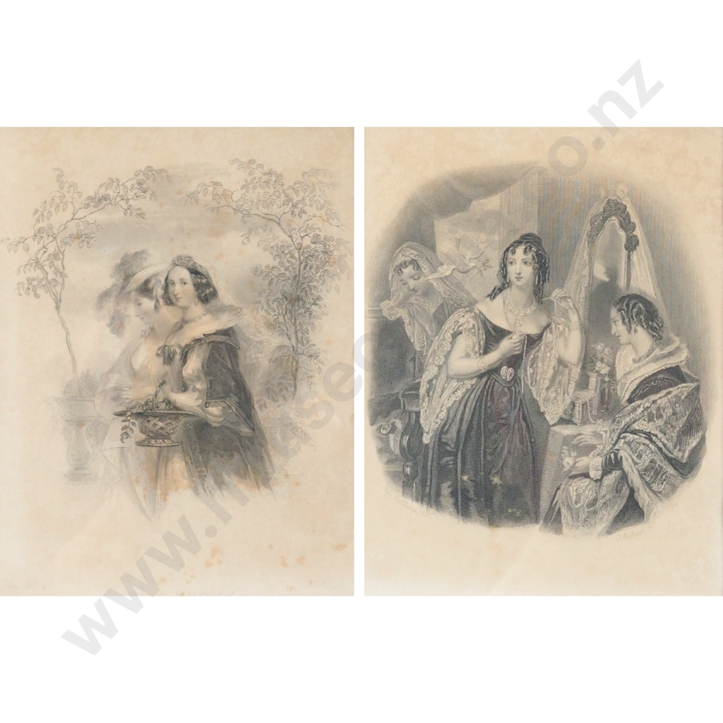 Pair of Antique Lithographs. Young 18/19 Century Young Women. Image 1++