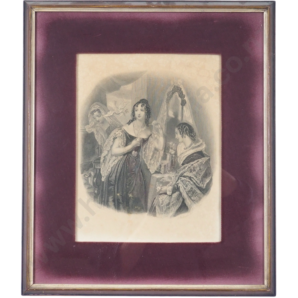 Pair of Antique Lithographs. Young 18/19 Century Young Women. Image 1++