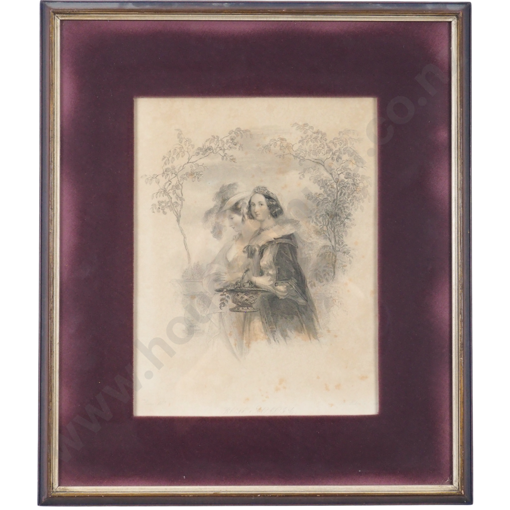 Pair of Antique Lithographs. Young 18/19 Century Young Women. Image 1++