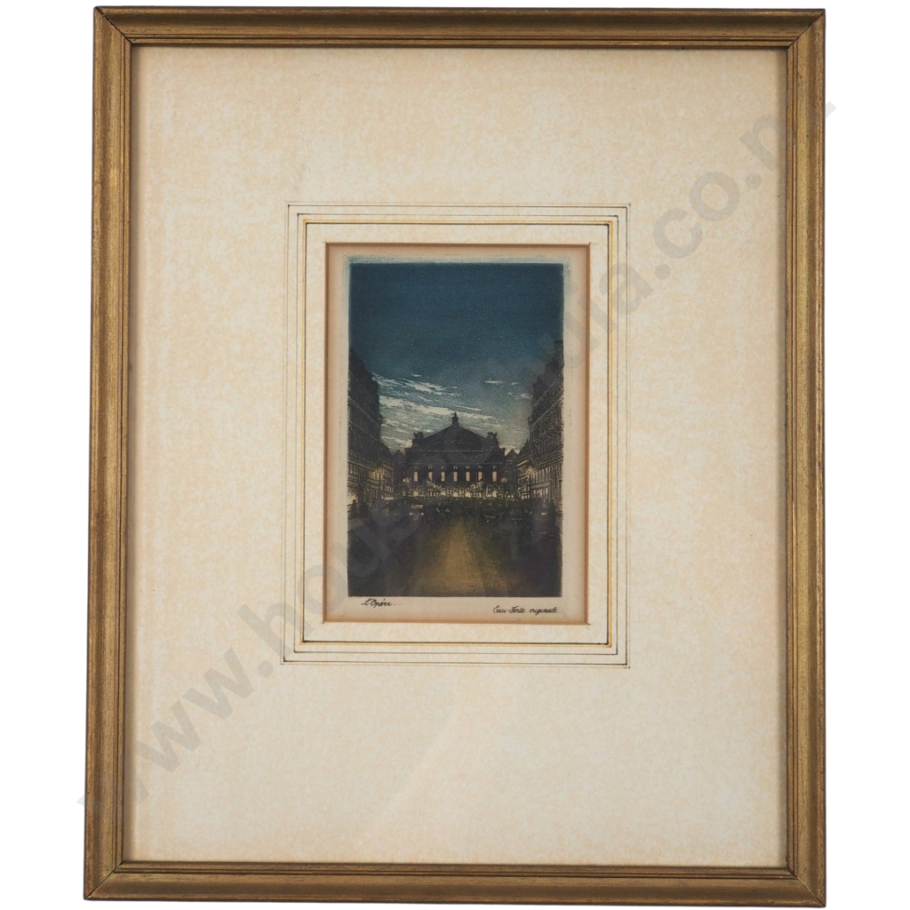 Pair of Hand Coloured Etchings. Opera House, Paris & Farm House Image 1++
