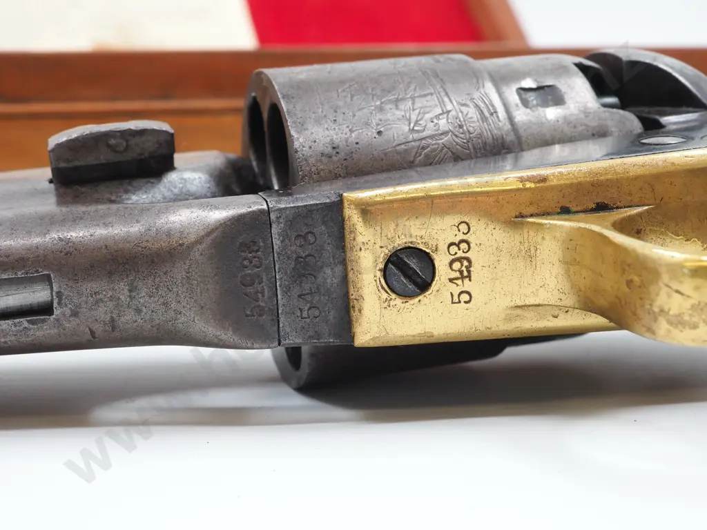 Cased 1860 Army Pistol .44 Caliber w Naval Engagement Scene on Cylinder. Made 1862 - Includes all original accesories Image 1++