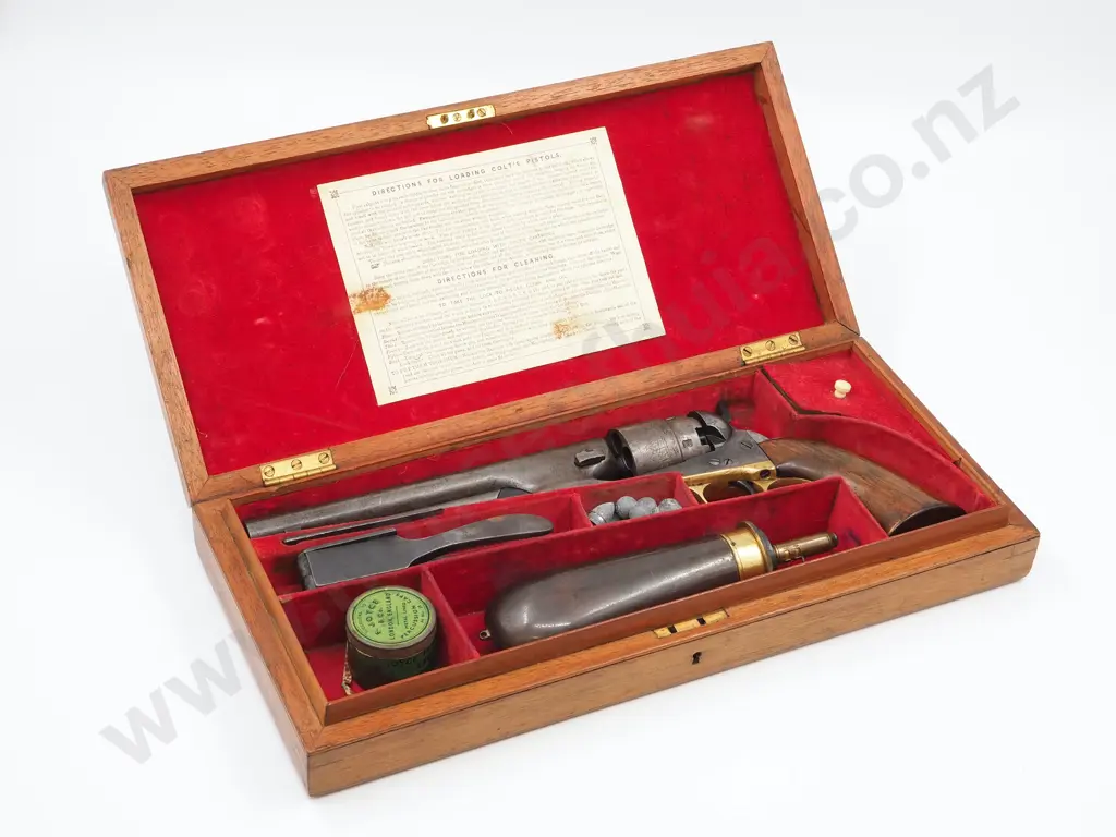 Cased 1860 Army Pistol .44 Caliber w Naval Engagement Scene on Cylinder. Made 1862 - Includes all original accesories Image 1++