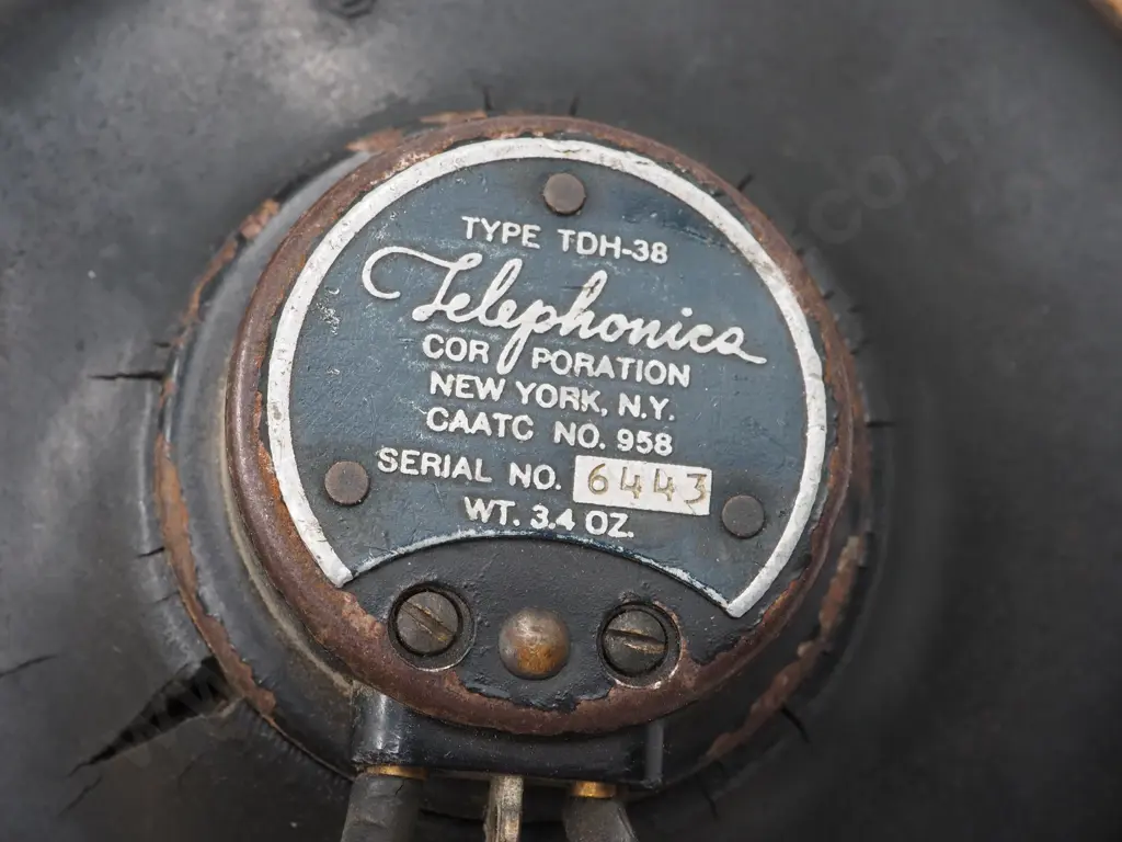 WW2 American Flying Helmet w Ear Phones - Some tearing around left headphone to material Image 1++