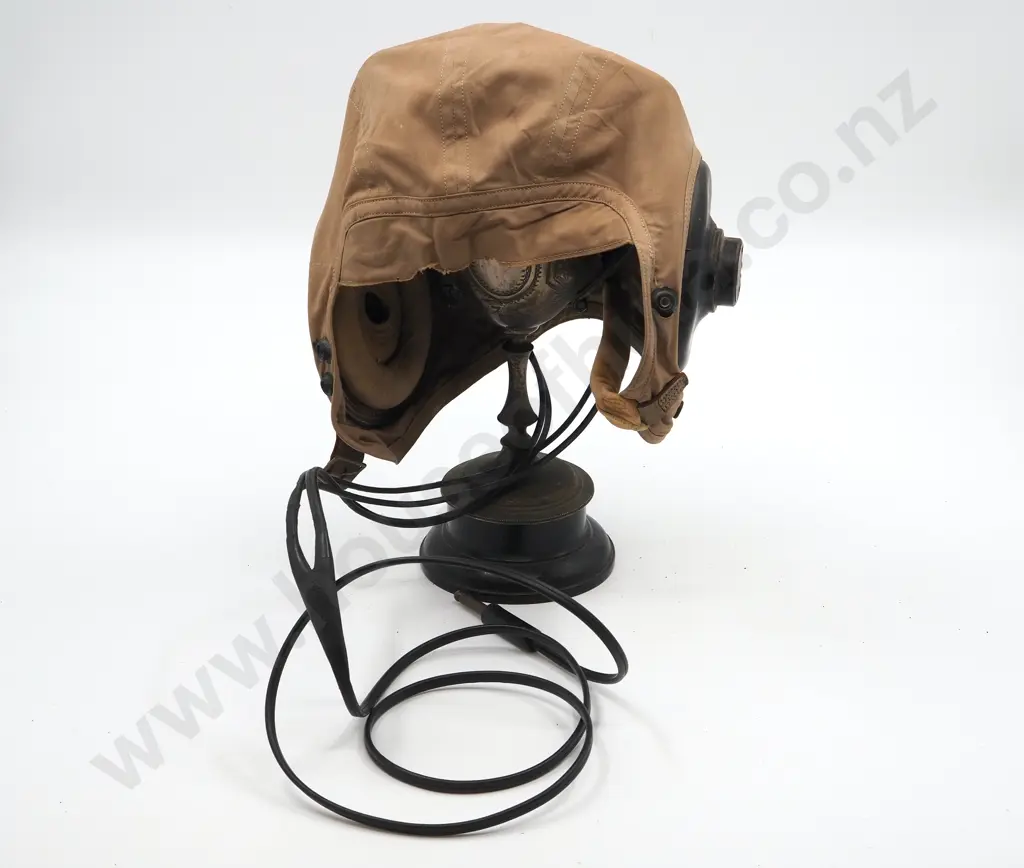 WW2 American Flying Helmet w Ear Phones - Some tearing around left headphone to material Image 1++