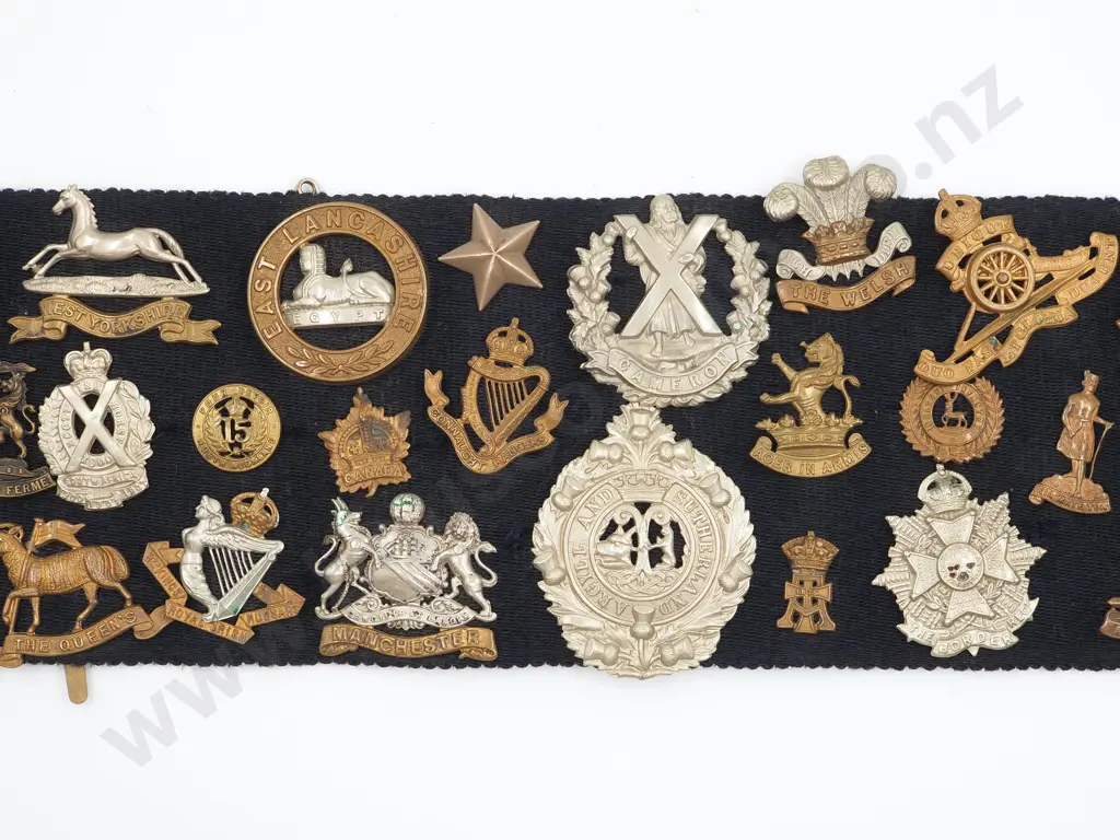 Large WW1 Stable Souvenir Belt With at least 60 Badges  Image 1++