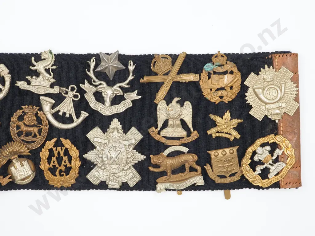 Large WW1 Stable Souvenir Belt With at least 60 Badges  Image 1++