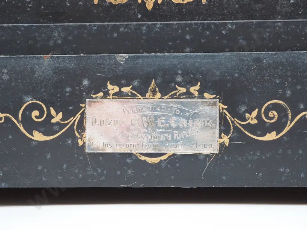 Large Slate Clock Presented to "Lt C W E Cribb" Greymouth Rifles - Fourth Contingent Image 1++