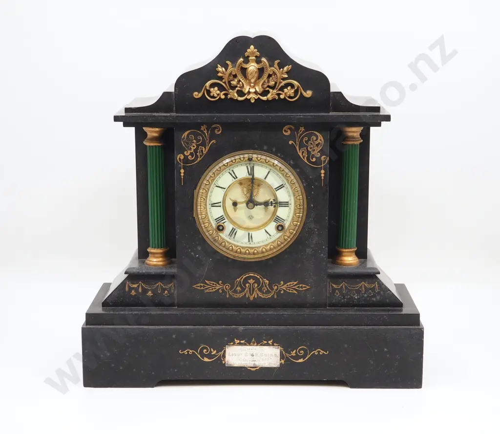 Large Slate Clock Presented to "Lt C W E Cribb" Greymouth Rifles - Fourth Contingent Image 1++
