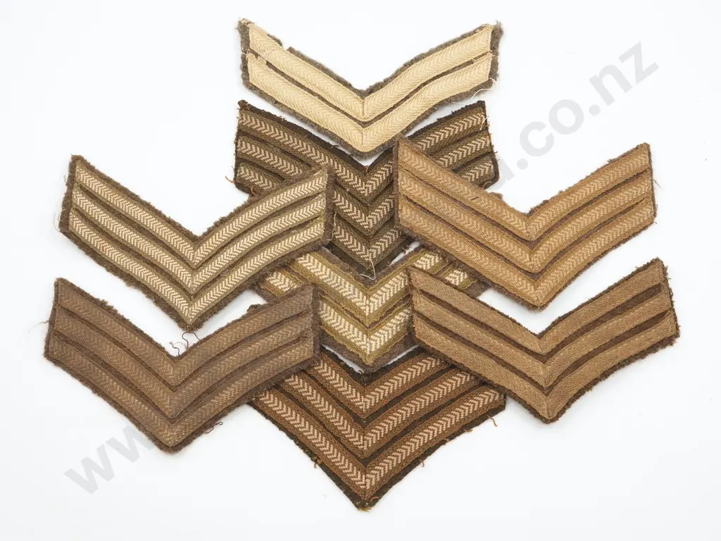 Eight WW2 New Zealand Cloth Rank Titles: Six Sergeant & Two Corporals Image 1++