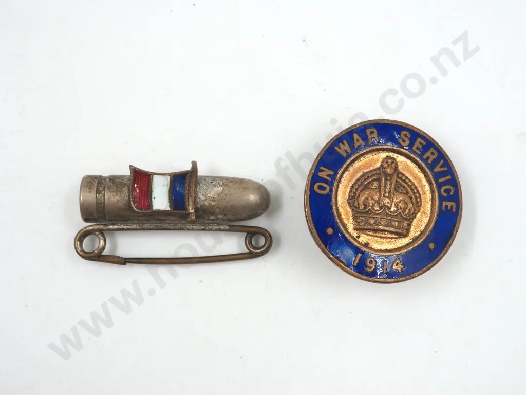On War Service 1914 Lapel Badge & Patriotic Bullet Brooch Image 1++