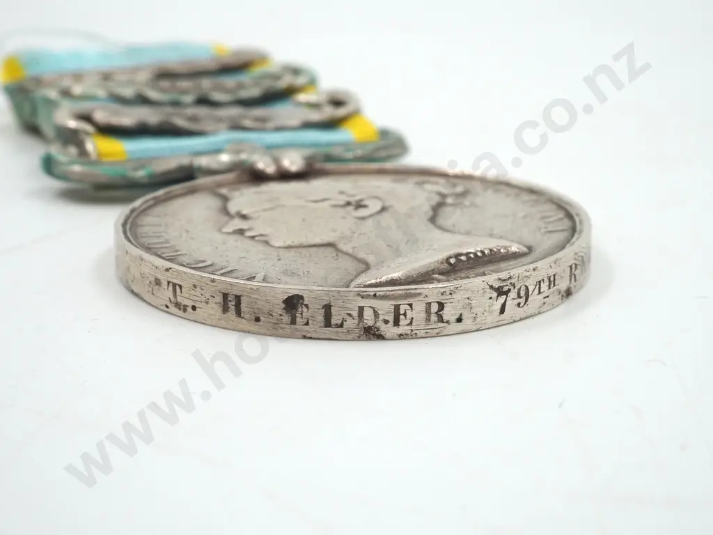 Crimea Medal w Three Bars: T H Elder 79th Regt Cameron highlanders - Entitled to Three Clasps on Roll Image 1++