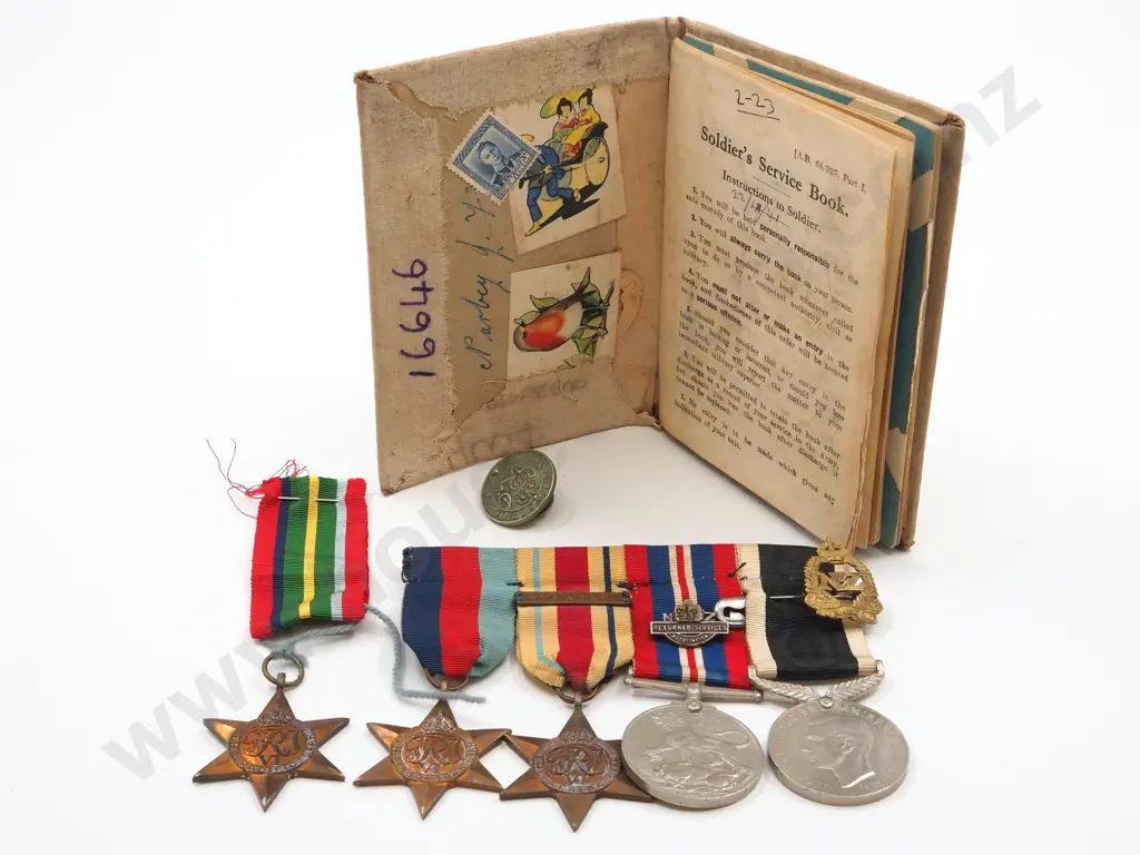 WW2 Medals / Paybook / Silver War Badg to 16646 J Nareby Image 1++