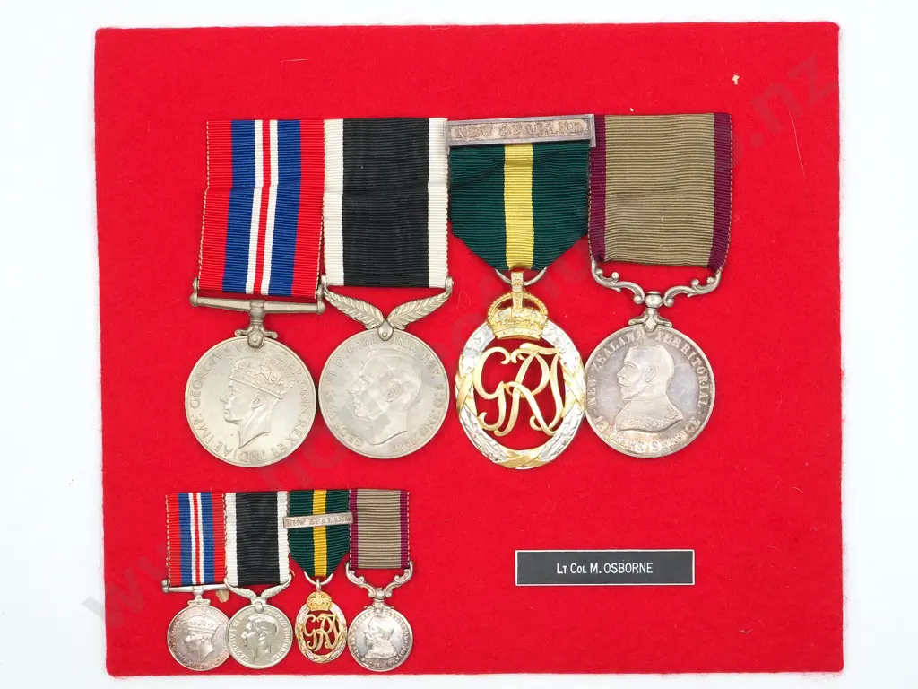 Lt Col Osbourne Medals & Miniatures Mounted on Red Board Image 1++