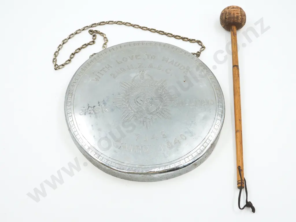 WW2 Egyptian Made Dinner Gong NZASC Related "With Love to Maude - Jack Sullivan" Image 1++
