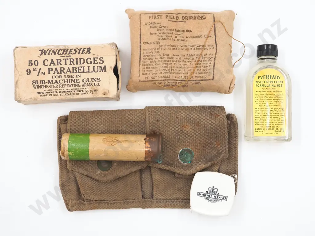 Assorted Field Military Items: Insect Repellent, Field Dressing ETC Image 1++