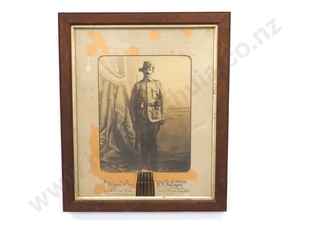 Boer War Framed Photograph to Trooper Aitken 2nd Contingent W Clip of Poisoned Tipped Inert Mauser Bullets Image 1++
