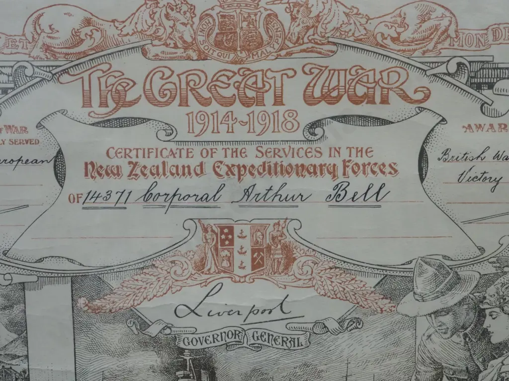 Framed WW1 Certificate of Service to Corporal Bell 14371 Image 1++