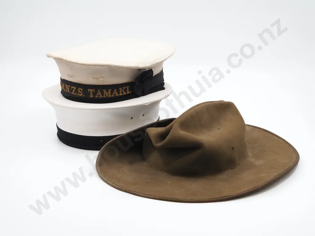 Three Military Hats: Two Naval & One Australian Army w No Puggaree  Image 1++