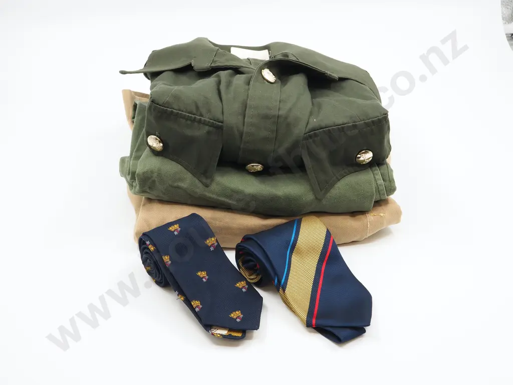 Assorted Lot of Military Clothing: Includes WW2 Khaki Drill Crossover Shorts / Shirt / Trousers & Two Ties Image 1++