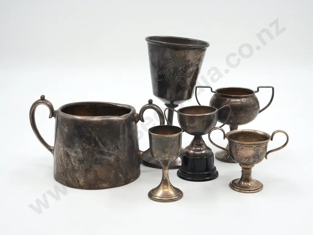 Assorted Lot of Five Trophies & One WC (Wellington Club?) Sugar Bowl Image 1++