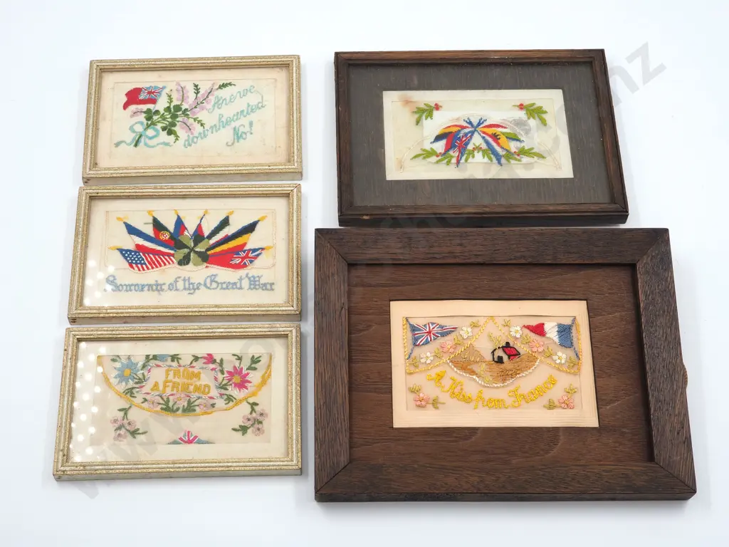 Five Framed WW1 Embroidered Postcards  Image 1++