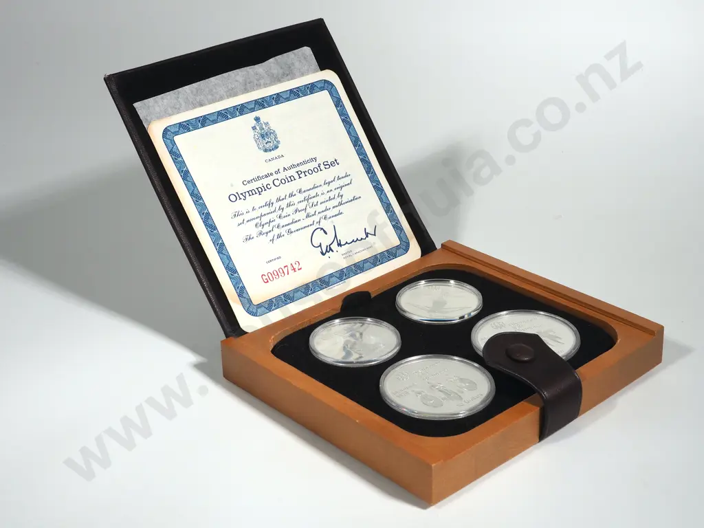 Cased 1976 Montreal Olympic Games Sterling Silver Four Coin Set - ASW 4.326 Ounces Image 1++