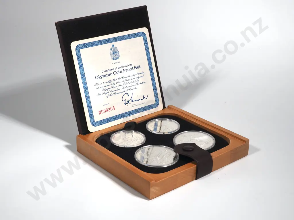 Cased 1976 Montreal Olympic Games Sterling Silver Four Coin Set - ASW 4.326 Ounces Image 1++