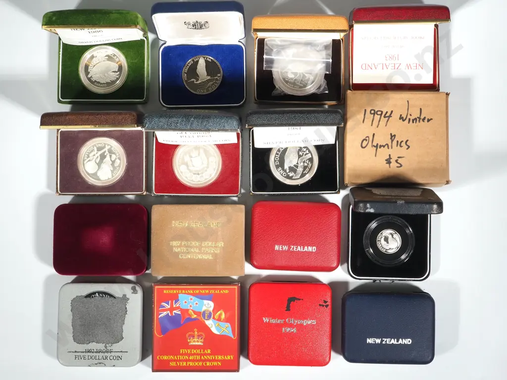 59 Silver New Zealand Proof Coins Individually Cased - Crown Size Image 1++