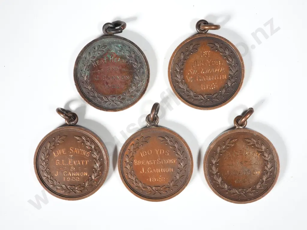 Lot of Five Wellington College Antique Medaletts to J Cannon Image 1++