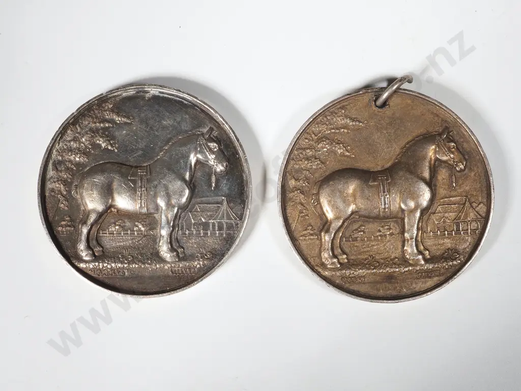 Two Sterling Silver Otago Agricultural Prize Medals Awarded to J W Cooper Image 1++