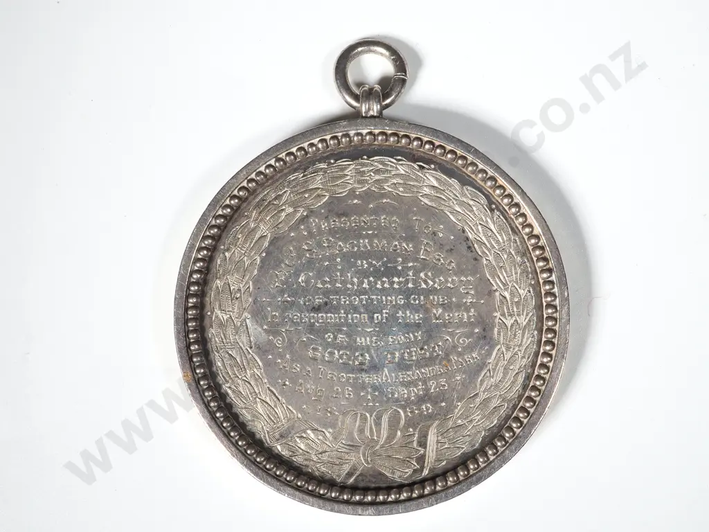 New Zealand, Auckland Trotting Club, 1889 prize medal Handcrafted in SIlver Image 1++