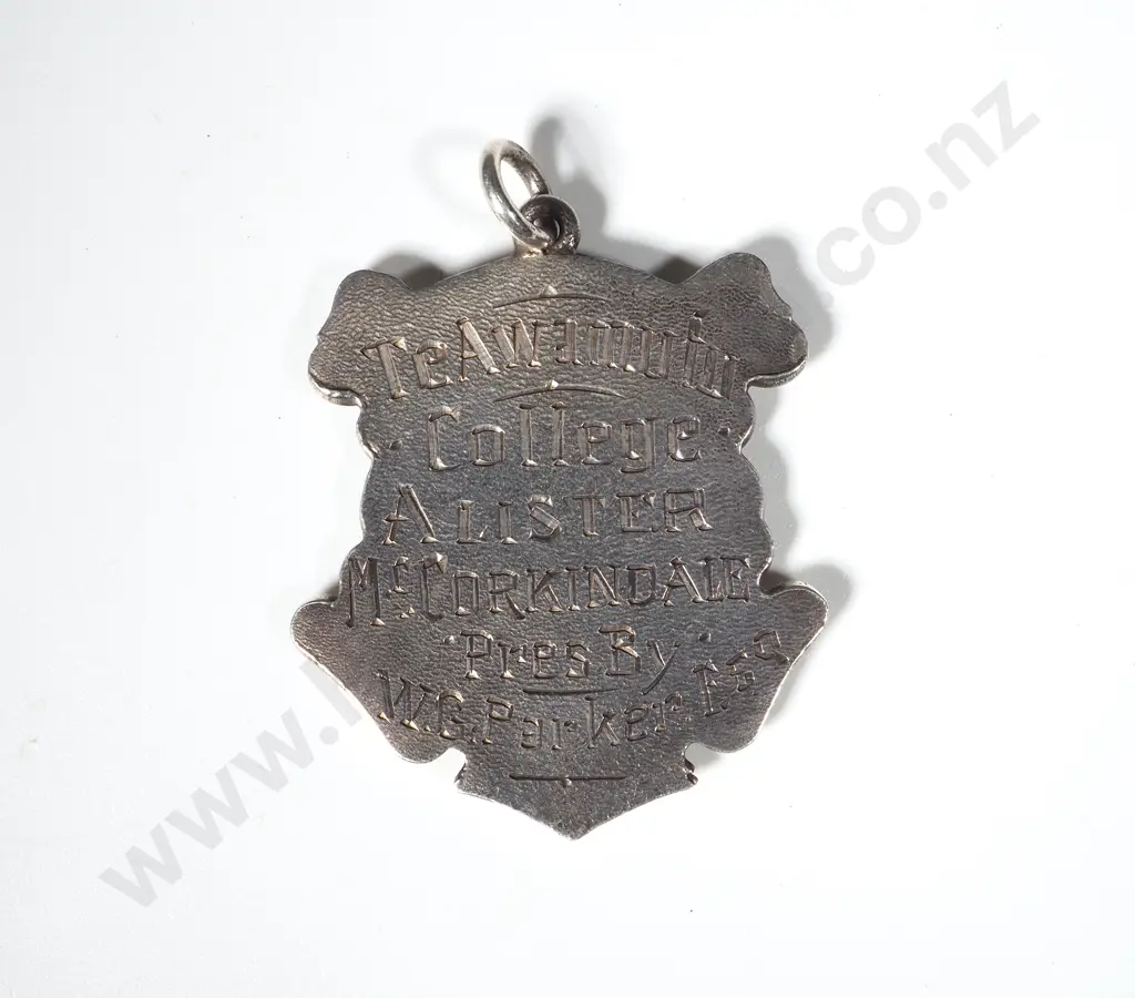 1948 Te Awamutu Dux Medal in Silver W Gold Image 1++
