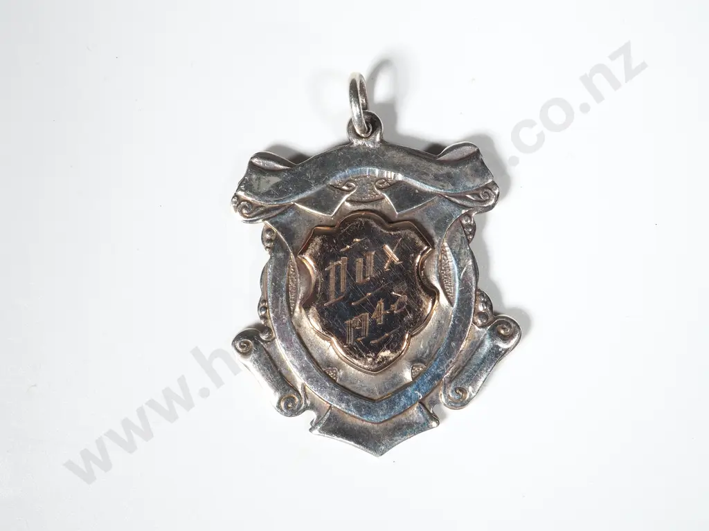1948 Te Awamutu Dux Medal in Silver W Gold Image 1++