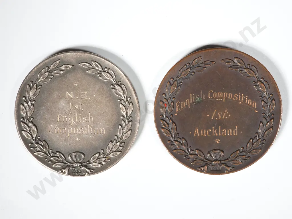 Two Chamber of Commerce Commercial Examinations prize medals, One 1941 to S. Robins, struck in silver Image 1++