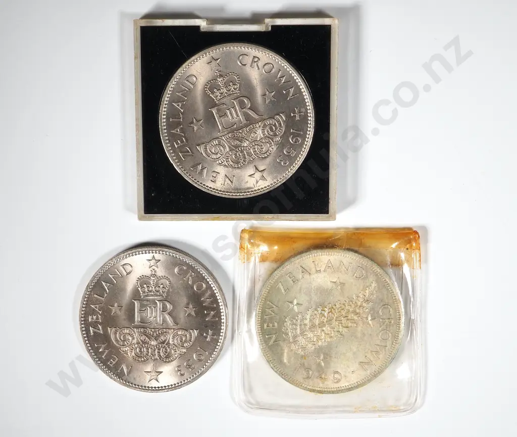 Three NZ Crowns; Two 1953 & A 1949  Image 1++