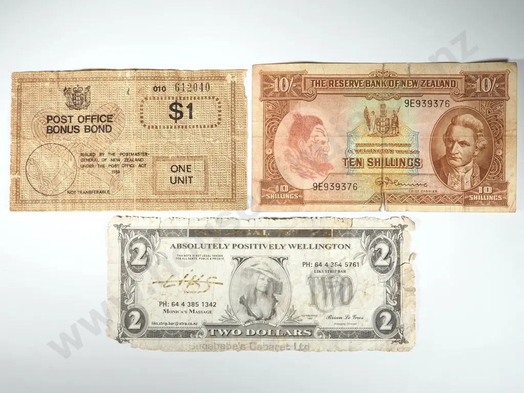 Ten Shilling w Maori Chief / Bonus Bond / Wellington Gimmick Banknote  Image 1++