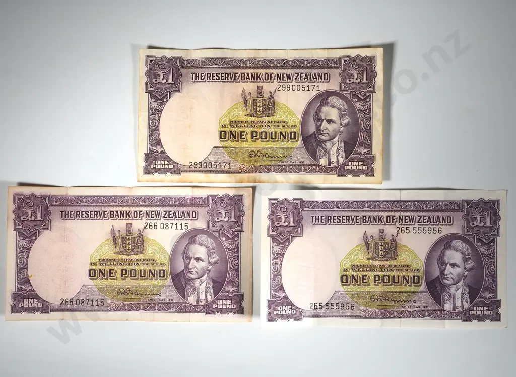 Three New Zealand Fleming One Pounds Banknotes  Image 1++