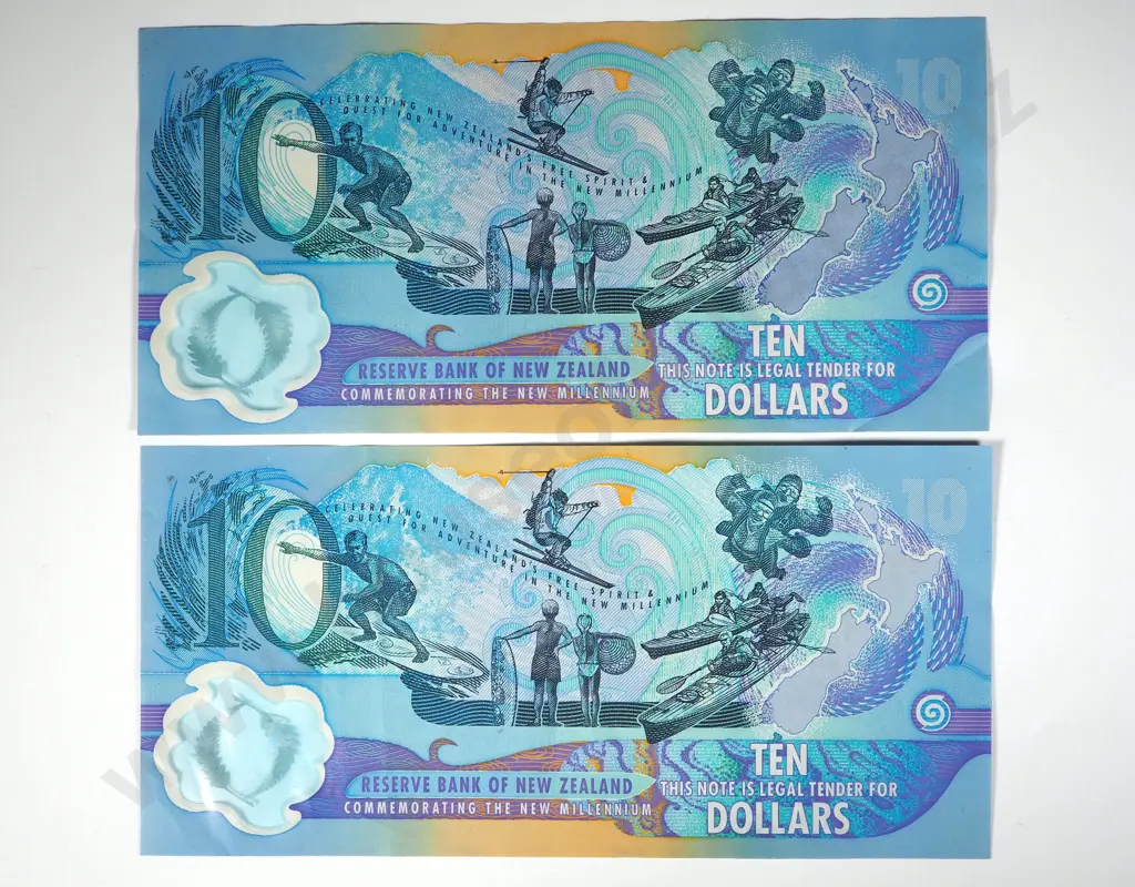 Two AUNC New Zealand $10 Millennium Banknotes  Image 1++