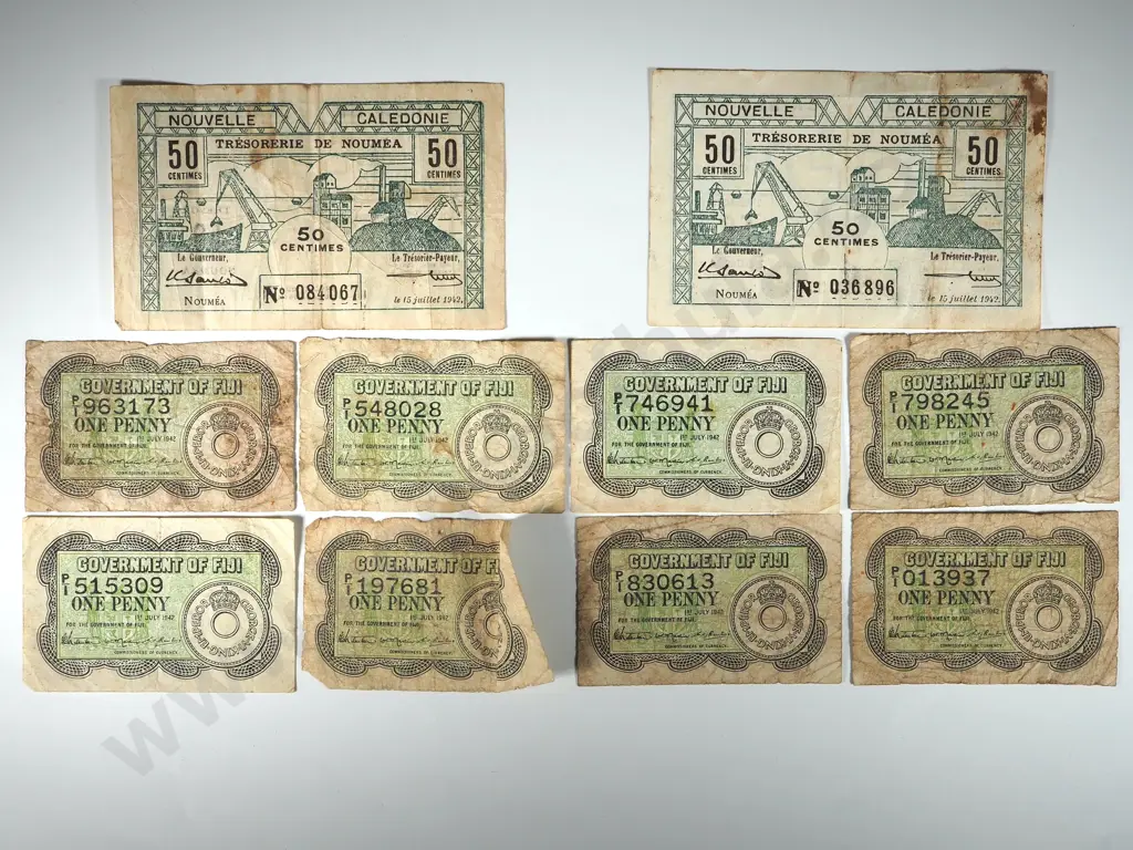 Assorted Lot of Pacific Island Wartime Banknotes: Fiji / Noumea  Image 1++