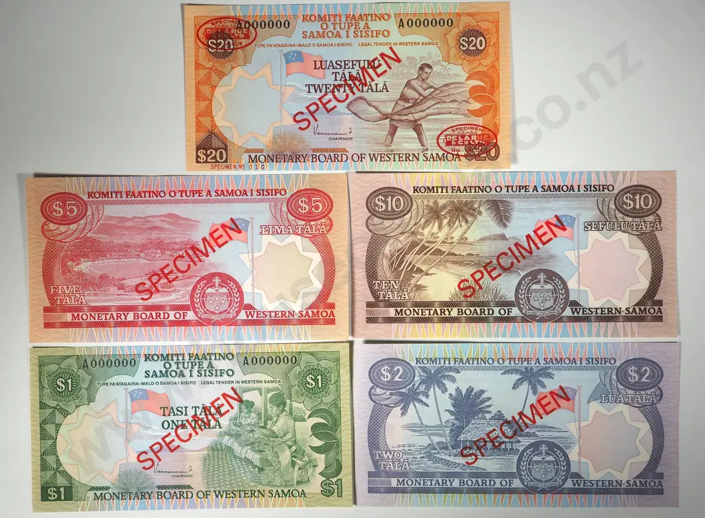 UNC Specimen Western Samoa Banknotes 1/2/5/10/20 Image 1++